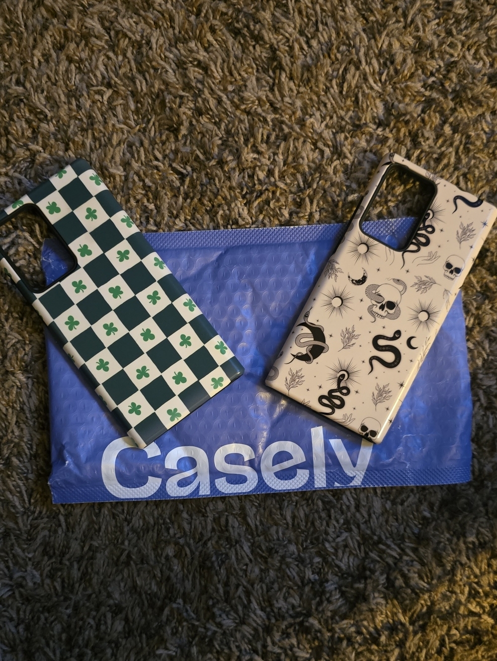 Casely Phone Case Set - Green Checkerboard & Cream Skull Designs